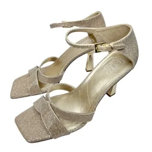 Franco Sarto Sandals Size 8 Gold Leather Ankle‎ Strap Square Toe Evening Heels thumbnail 1