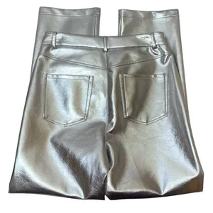 7 For All Mankind Silver Metallic Coated Straight‎ Leg Pants Size Medium NWT thumbnail 11
