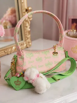 Juicy Couture Festival Pink Green Crown Shoulder Bag Charms NWT thumbnail 2
