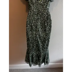 NWT $398 Mac Duggal Sequin‎ Midi Dress 2 Sage Green Flutter Sleeve Trumpet 10801 thumbnail 12