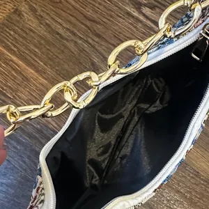 Floral Print Bag with Gold Chain Blue thumbnail 6