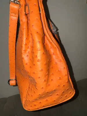 Penelope Orange Ostrich Embossed Large Satchel handbag thumbnail 3