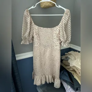 Astr The Label Cream and Black Polka Dot Mini Dress M thumbnail 3