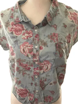 Highway Jeans Light Blue Button-Front Floral Tie Hem Shirt thumbnail 2