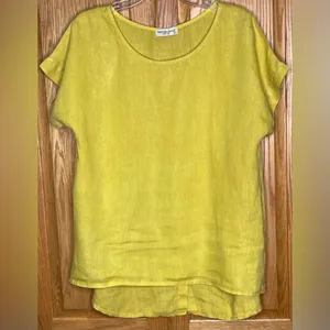 Terzo Millennio Lagenlook Linen High-Low Hem Tunic Oversized Top Yellow Sz Large thumbnail 8