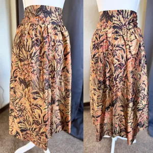 Handmade Tropical Wrap Midi Skirt Womens S Bronze‎ Olive Palm Leaf Pockets thumbnail 14