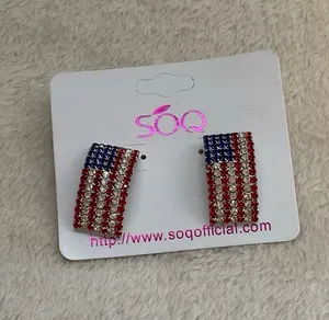 SO Rhinestone American Flag Stud Earrings - Red, Blue, Silver thumbnail 1