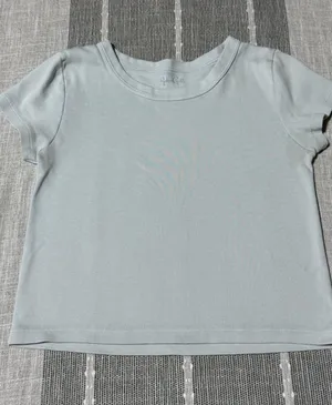 John Galt Brandy Melville Women Light Blue Ribbed Short Sleeve Baby Tee One Size thumbnail 1