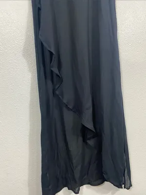 Free People Black Long Crisscross-Back Nightgown with Asymmetric Hem 100% Rayon thumbnail 6