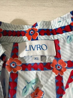Livro Floral Grid Cotton Tunic Dress in Blue and Orange and Red thumbnail 4