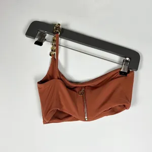 Nookie Alyssa Chain Link Strap One Shoulder Crop Tank Top Brown Gold Small thumbnail 4