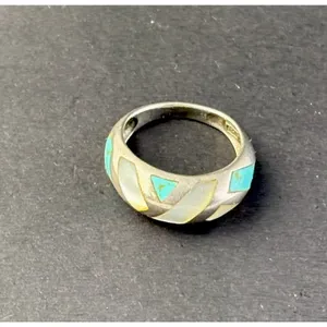 Sterling Silver Southwestern MOP/Turquoise Inlay Ring Size 7 - Stamp SX 925 thumbnail 6