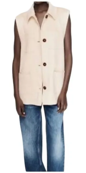 NWT ZARA Women’s Cream Faux Suede Button Up Sleeveless Pocket Vest thumbnail 1