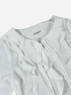 Classic Office Attire Women’s White Ruffle-Front Blouse thumbnail 2