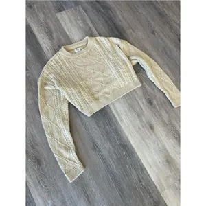 Cotton On Cream Cable Knit Cropped Sweater Fisherman Pullover Womens Size Medium thumbnail 4