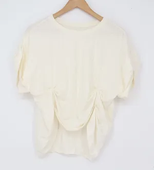 MOTF T-Shirt Women's M Cream Ruched Draped Front Short Sleeve thumbnail 1