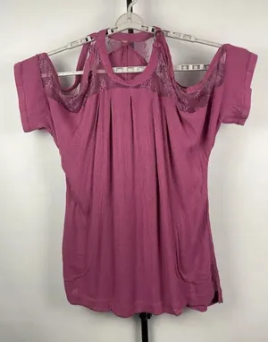 Free People Purple Pink Cold Shoulder‎ Floral Lace Sleeve Gauze Mini Dress thumbnail 1