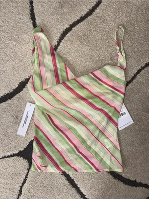 Princess Polly Striped Cowl Neck Tank Top in Pink and Cream thumbnail 3