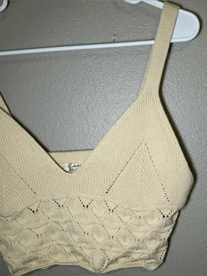 Free People Neutral Crochet Knit Boho Cami Crop Top Women’s Size Large thumbnail 4