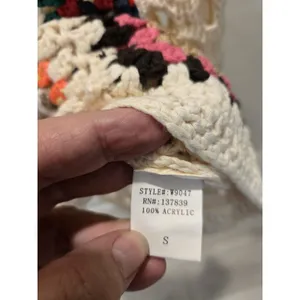Luna Ivy Granny Square Crochet Sweater Cream Colorful Open Knit Women Size S NWT thumbnail 6