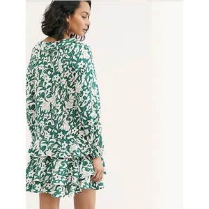 Free People Rebecka Floral Ruffled Mini Dress Size Medium Emerald Green thumbnail 14