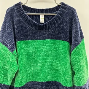 Offline by aerie Navy Blue & Green Long Sleeve Crewneck Chenille‎ Sweater Sz L thumbnail 4