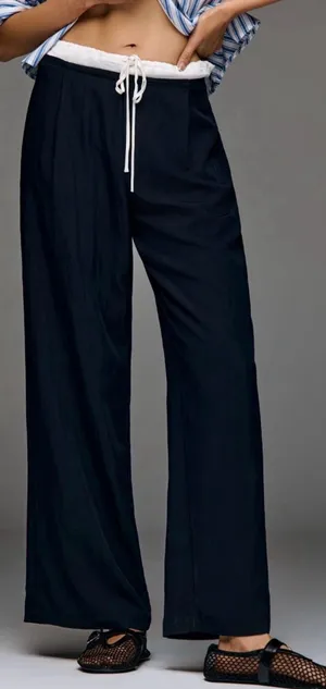 Anthropologie Layered Drawstring Wide-Leg Trousers, Size S thumbnail 1