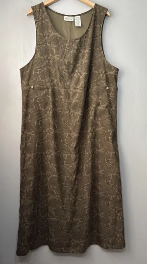 Vintage Modest Jumper Dress Size XL Long Green Paisley Earthy Church Goblincore thumbnail 1