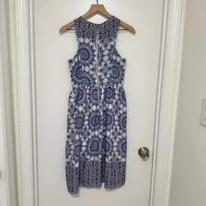 EVERLY | Women's Sleeveless Blue‎ White Geometric Print Fit Flare Midi Dress, S thumbnail 3