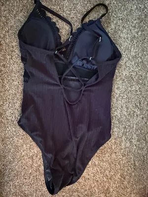 Old navy Black One-Piece Swimsuit with Scallop Trim thumbnail 2