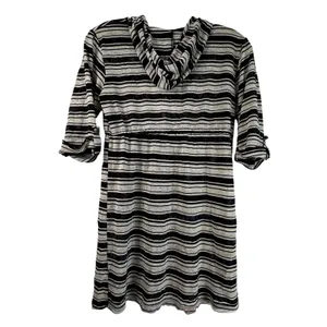Lily Bleu Beach Striped Hooded Tunic Dress Black White Burnout Mini Coverup thumbnail 2