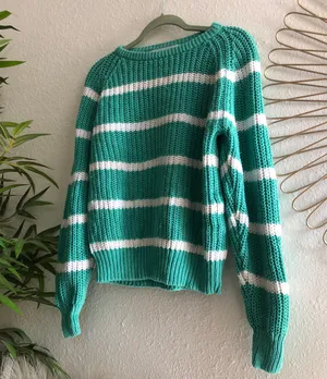 AMA Bikini Vintage green white beige tan brown cream knit oversize sweater, cozy grandma sweater, baggy pullover knitted sweatshirt thumbnail 1