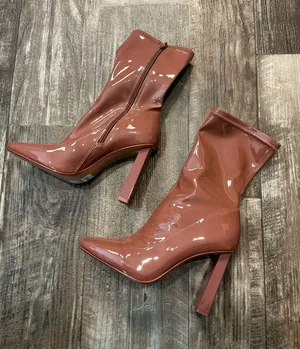 Aldo Glossy Mid-Calf Block Heel Boots in Chestnut Pink Size 6.5 thumbnail 1