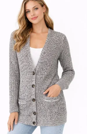 American Eagle Outfitters Marled Gray Button-Up Cardigan thumbnail 1