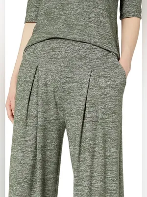 Daily Ritual Women's Relaxed Fit Cozy Knit Pleated Lounge Pant Green Wide Leg S thumbnail 4