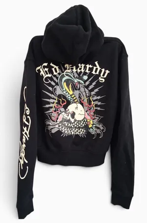 Ed Hardy Hoodie Womens S Black Full Zip Skull Snake Graphic Y2K Goth Tattoo thumbnail 1
