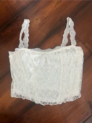 More to Come/Revolve White Lace Crop Tank Top - Women thumbnail 4