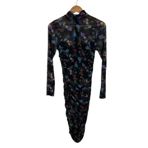 Alice + Olivia Delora Floral Black Mesh Ruched Turtleneck Dress Size 4 Romantic‎ thumbnail 2
