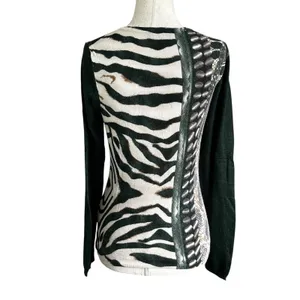Roberto Verino Womens Top 8 Green Animal Print Angora Blend Long Sleeve | 13-28 thumbnail 2