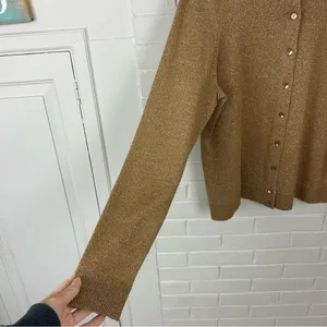 Charter Club Gold Metallic Thread Knit Cardigan Sweater Size L thumbnail 7