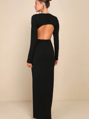 Lulus Flawless Esteem Black Long Sleeve Cutout Column Maxi Dress Size Large thumbnail 2
