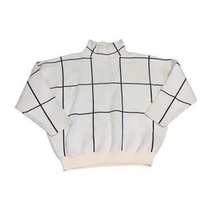 Chicwish Sweater Women M/L Cream Black Wool Blend Windowpane Grid Mock Neck Chic thumbnail 2