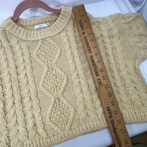 Lush Crop Cable Knit Chunky Sweater Women M‎ Wool Blend Pale Yellow Costal Cozy thumbnail 8