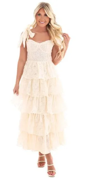 Yumi Kim Cream Tiered Lace Maxi Dress thumbnail 1