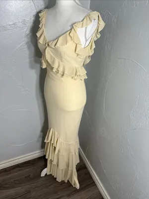SHEIN Pale Yellow Ruffle V-Neck Maxi Dress thumbnail 4