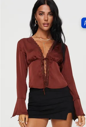 Princess Polly Hunton Long Sleeve Top Brown thumbnail 1