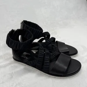 Sorel Gladiator Sandals Ruched Straps Back Zipper Black Leather Size‎ 6.5 thumbnail 4