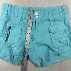 Pete & Greta by Johnny Was Turquoise Linen Cargo Utility Shorts Womens 6 Y2K thumbnail 5