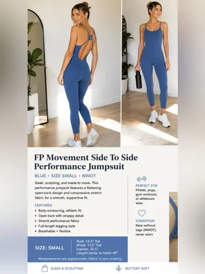 Free People FP Movement Side To Side‎ Jumpsuit in Blue thumbnail 2