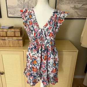 ANTHROPOLOGIE Floral Slocked Mini Dress Size Parge Petite‎ thumbnail 2